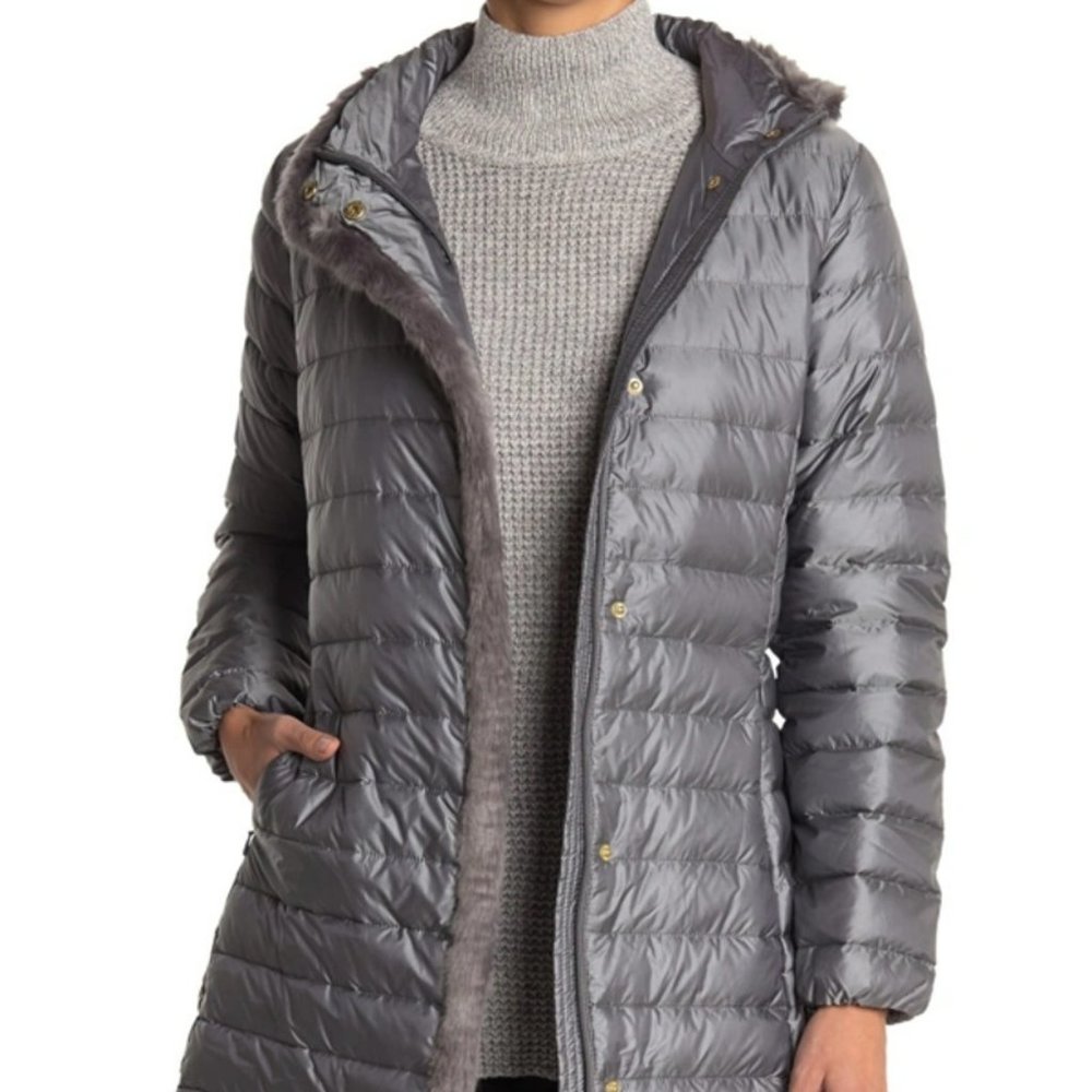 Cole Haan - hooded down jacket with faux fur trim